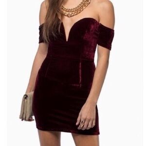 Burgundy velvet body-con dress